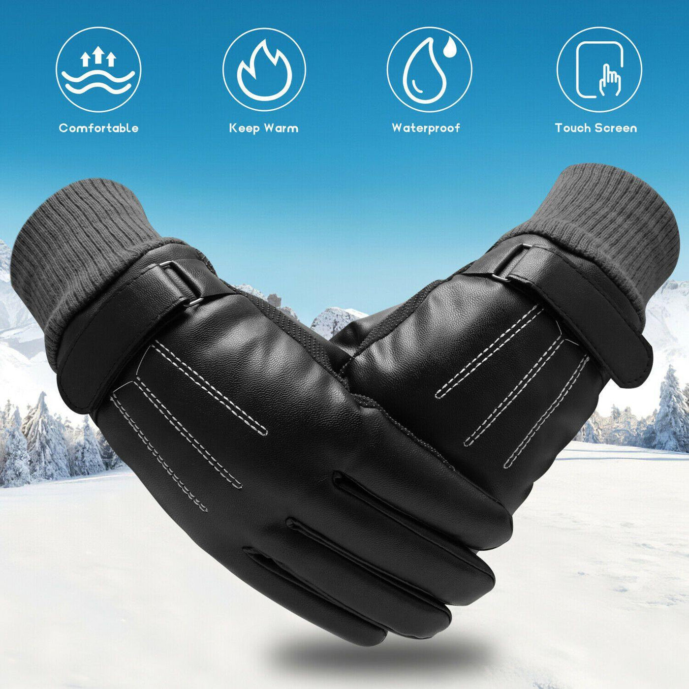 Guanti Invernali Impermeabili in Pelle per Sci a -30℃ | Compatibili con Touchscreen
