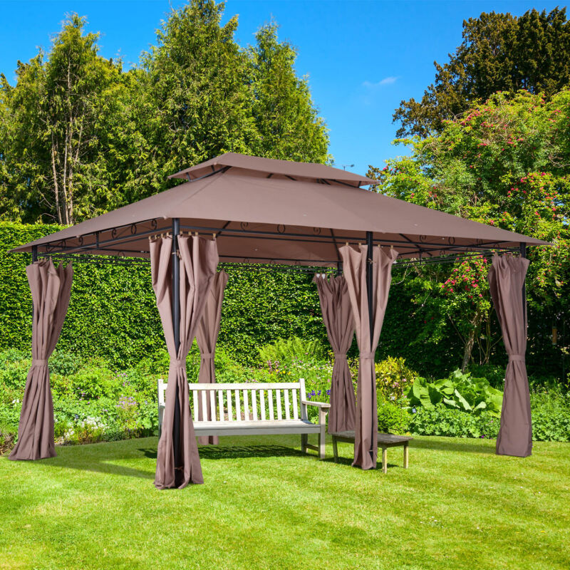 Gazebo Esterno Ventilato a Due Livelli 10'x13' in Acciaio per BBQ e Feste