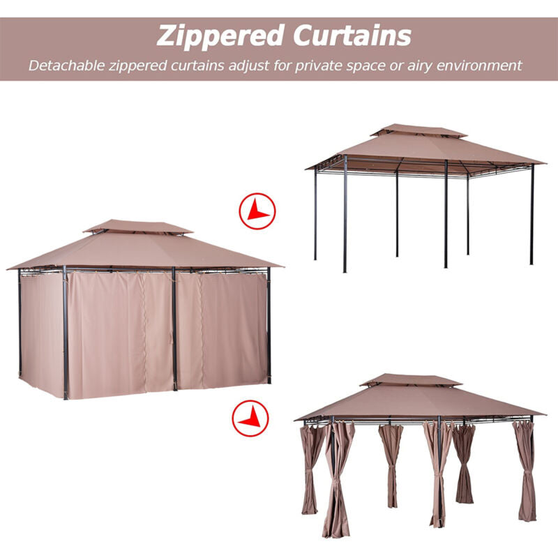 Gazebo Esterno Ventilato a Due Livelli 10'x13' in Acciaio per BBQ e Feste