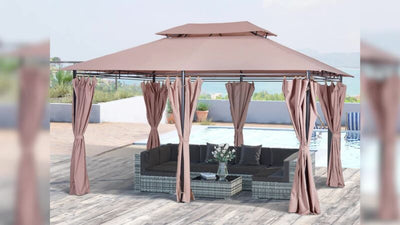 Gazebo Esterno Ventilato a Due Livelli 10'x13' in Acciaio per BBQ e Feste