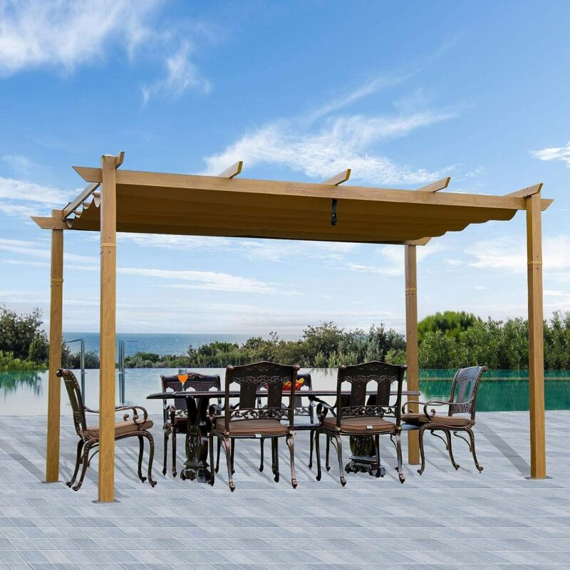Pergola Retrattile da Esterno 10'x13' con Tenda, da Installare Contro il Muro