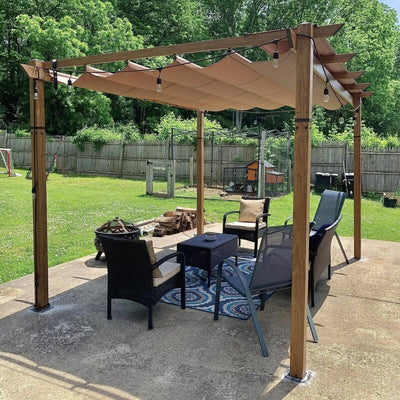 Pergola Retrattile da Esterno 10'x13' con Tenda, da Installare Contro il Muro