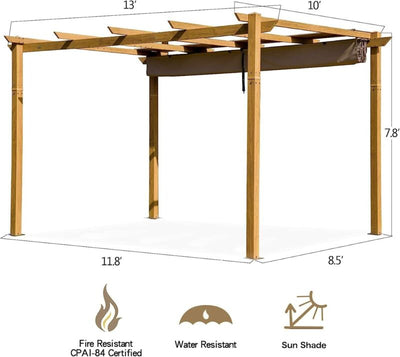 Pergola Retrattile da Esterno 10'x13' con Tenda, da Installare Contro il Muro
