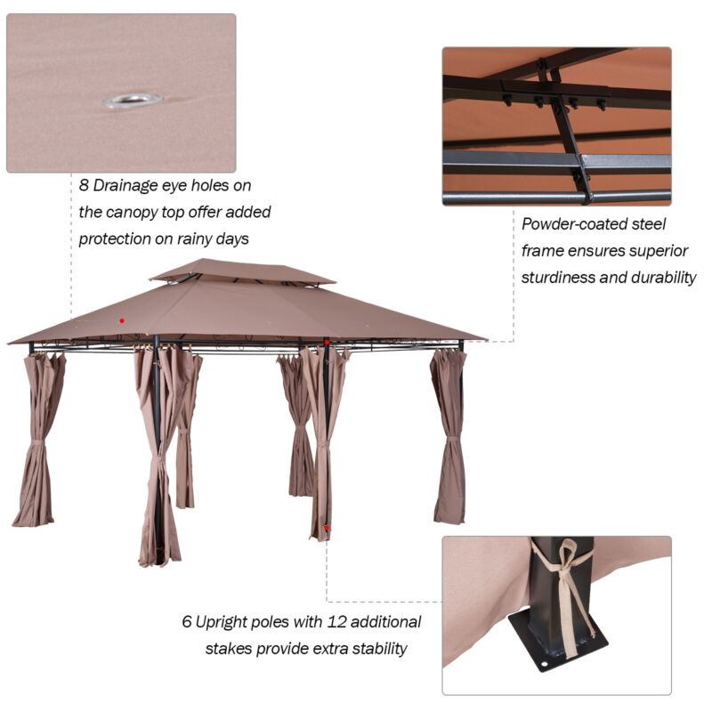 Gazebo Esterno Ventilato a Due Livelli 10'x13' in Acciaio per BBQ e Feste
