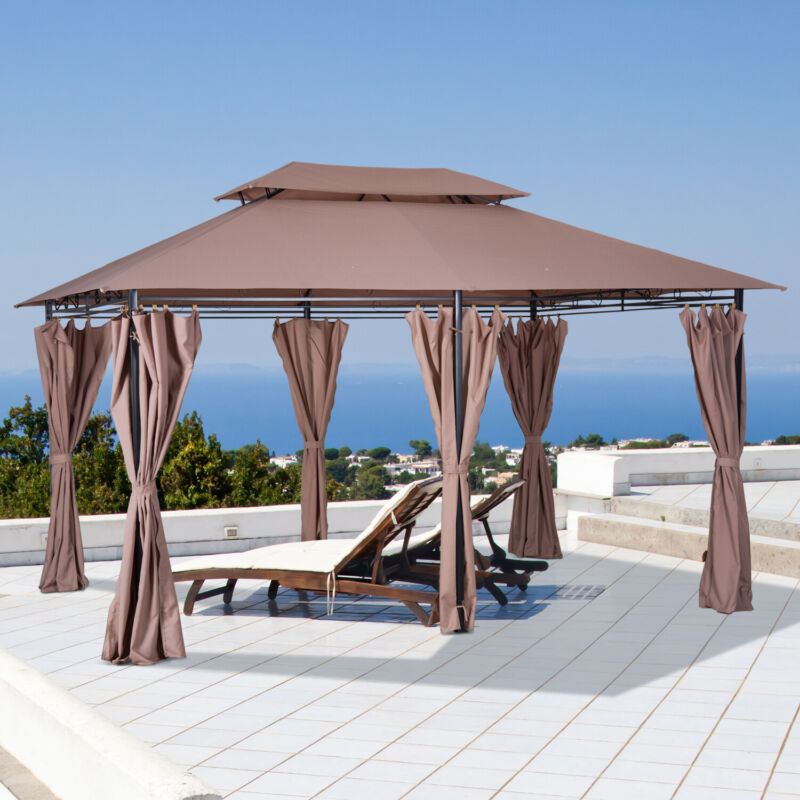 Gazebo Esterno Ventilato a Due Livelli 10'x13' in Acciaio per BBQ e Feste
